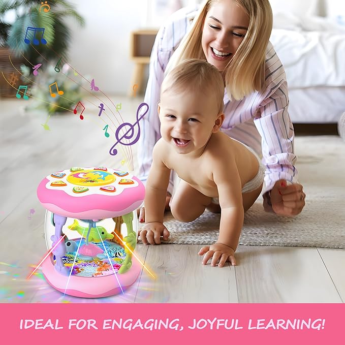 Baby Girl Toys 12 Months, Musical Rotating Light Up Infant Toys Tummy Time for Infant 12-18 Months, Crawling Learning Toys Birthday Gifts for Baby 1 2 3 Years Old-CubbioJoy