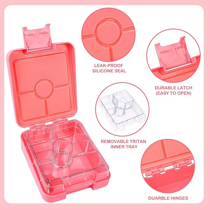 Bento Lunch Box Set With 10oz Soup Thermo, Leak-proof Lunch Containers with 4 Compartment, Kids Hot Thermo Food Jar/Insulation Lunch Bag, Food Containers for School（Flamingo）-CubbioJoy