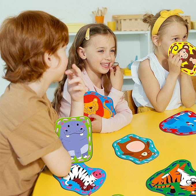 9 Pieces Kids Lacing Cards, Double Sided Sewing Cards in 9 Wild Animals with 9 Colorful Laces, Imagination Development Lacing Toys Games for Children Educational and Learning Activity-CubbioJoy