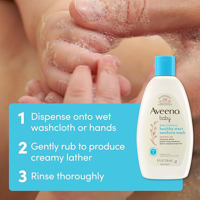 Aveeno Baby Healthy Start Nourishing Newborn Wash, Hypoallergenic Baby Body Wash with Prebiotic Oat Gently Cleanses Delicate Newborn Skin, Fragrance-Free, Tear-Free, Paraben-Free, 8 fl. oz-CubbioJoy