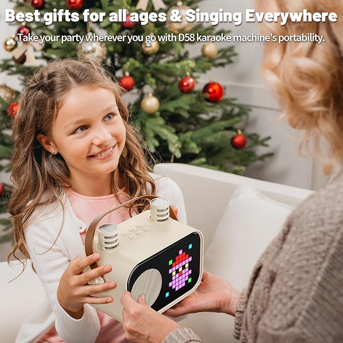 Karaoke Machine for Kids Adults, Portable Bluetooth Karaoke Speaker with 2 Wireless Microphones, Pixel Display Light, Birthday Gifts Toys for Girls & Boys Ages 3, 4, 5, 6, 7, 8, 9,10,11,12+ Years-CubbioJoy
