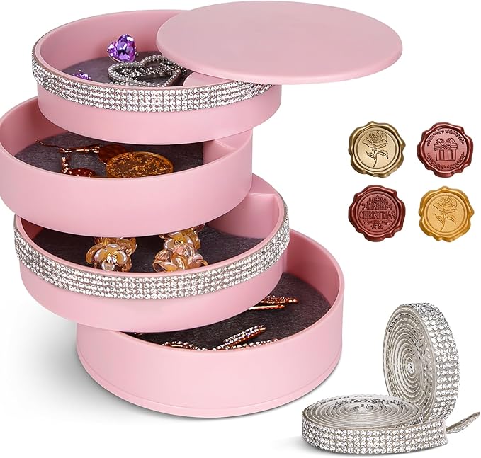 CONBOLA Jewelry Holder Organizer, Christmas Gifts Ideas for Women, Small Jewelry Storage Box Earring Holder, 5-Layer Rotating Jewelry Storage Tray with Lid for Bracelets Rings Bracelets-CubbioJoy