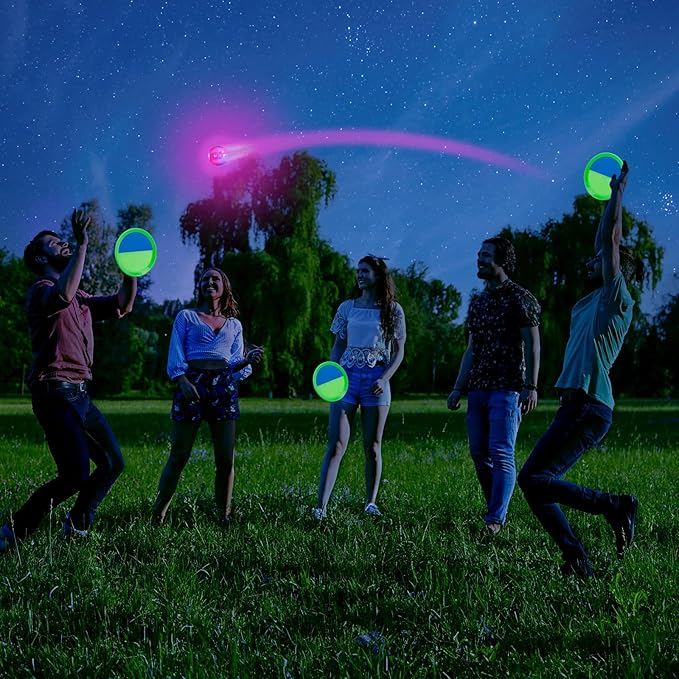 Ayeboovi Kids Outdoor Beach Pool Toys Toss and Catch Ball Set Upgraded Light UP Ball Yard Lawn Games for 3-10 Years Boys Girls Toddlers Easter Basket Stuffers-Green-CubbioJoy