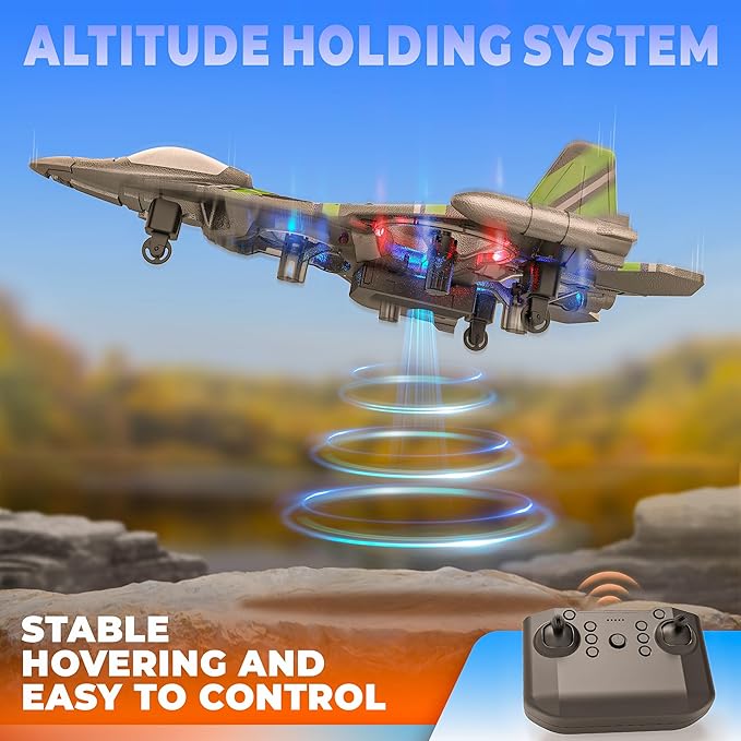 BEZGAR Drones for Kids | 2.4GHZ RC Plane, Remote Control Airplane, RC Helicopter, 360° Flip Fighter Jet Toy, Toys for Ages 8+ with Colorful LED Navigation Lights Green-CubbioJoy