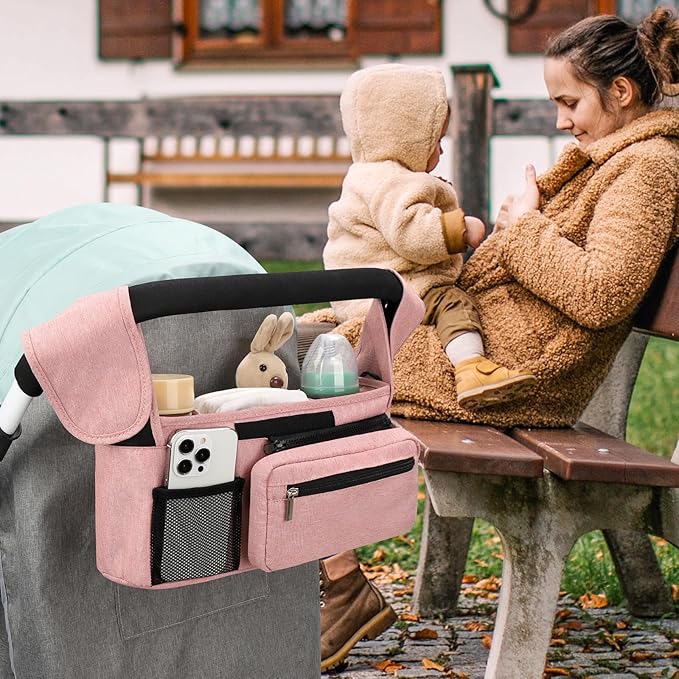 Accmor Universal Stroller Organizer with Insulated Cup Holder Detachable Phone Bag and Shoulder Strap, Stroller Bag Caddy Organizer Accessories Fits for Uppababy, Baby Jogger, Britax Strollers-CubbioJoy