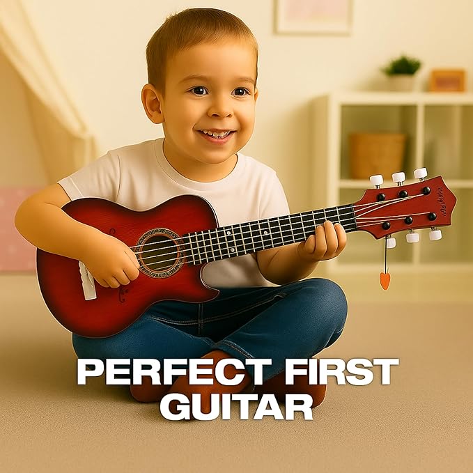 23" Acoustic Guitar, Kids 6 String Toy Guitar - Realistic Steel Strings - Beginner Practice First Musical Instrument for Children, Toddlers (Mahogany)-CubbioJoy