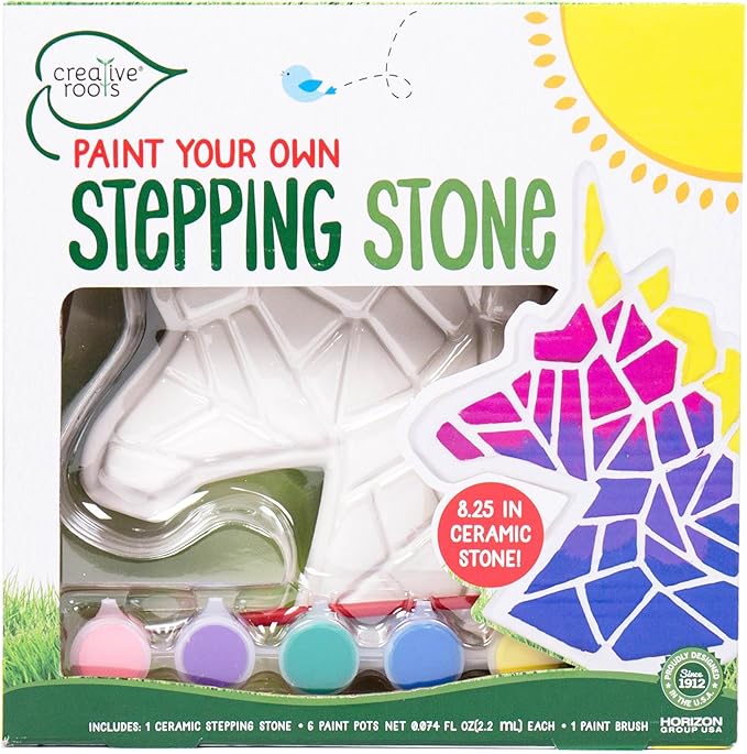 Creative Roots Mosaic Unicorn Stepping Stone, Includes 7-Inch Ceramic Stone & 6 Vibrant Paints, DIY Garden Stepping Stone Kit for Kids Ages 6+-CubbioJoy