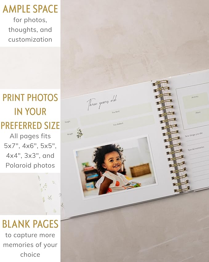 Baby's First 5 Year Book for Girl or Boy - Gender Neutral Green Meadow Nature Keepsake Memory Journal - Newborn Photo Album Milestone Scrapbook - Baby Registry and Gender Reveal Gift for Parents to Be-CubbioJoy