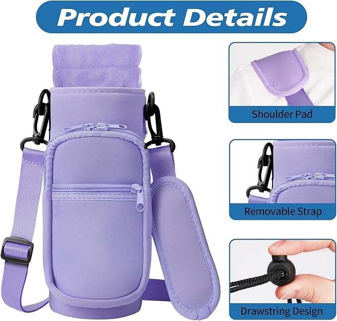 32 40 oz Water Bottle Carrier with Strap, Neoprene Water Bottle Sleeve Bag with 2 Pockets Insulated Flask Sling Holder for Walking Hiking Gym-CubbioJoy