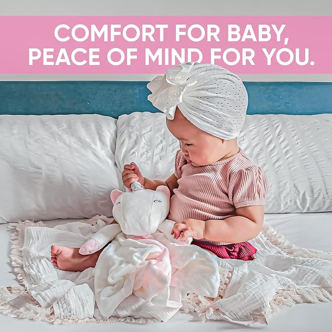 4-in-1 Sound Machine, Baby Lovey, Blanket - White Noise & Lullaby Plush Unicorn Calms & Reduces Wakeups, Helps Toddler Sleep Longer - Proven Sleep Aid -Musical BPA-Free, Machine Washable Newborn Gift-CubbioJoy