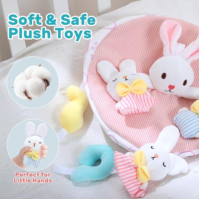 Baby Crib Mobile for Girls with Music, Lights & Projection, Adjustable Volume, 360° Rotating Plush Crib Toys with Detachable Musical Box, Hanging Mobile for Crib, Nursery Decor-CubbioJoy