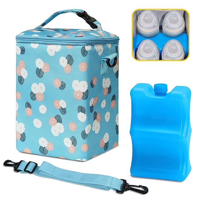 Breast Milk Cooler Bag with Ice Pack - Fits 4 Bottles Up to 9 Oz - Insulated Bag for Nursing Moms, Daycare, Travel-CubbioJoy