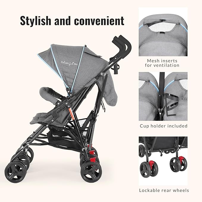 Dream On Me Volgo Twin Umbrella Stroller in Blue, Lightweight Double Stroller for Infant & Toddler, Compact Easy Fold, Large Storage Basket, Large and Adjustable Canopy-CubbioJoy
