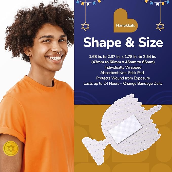 BioSwiss Bandages, Hanukkah Shaped Self Adhesive Bandage, Latex Free Wound Care, Fun First Aid Kit Supplies for Kids and Adults, 50 Count-CubbioJoy