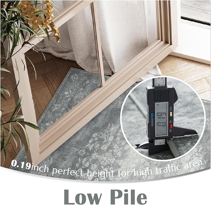 jinchan Vintage Floral 4x6 Area Rugs - Machine Washable Distressed Design Soft Ultra-Thin Low-Pile Non-Slip Carpet for Entryway Kitchen Bedroom Nursery Living Room Dining Room (4x6ft,Grey)-CubbioJoy