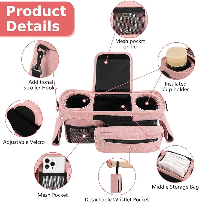 Accmor Universal Stroller Organizer with Insulated Cup Holder Detachable Phone Bag and Shoulder Strap, Stroller Bag Caddy Organizer Accessories Fits for Uppababy, Baby Jogger, Britax Strollers-CubbioJoy