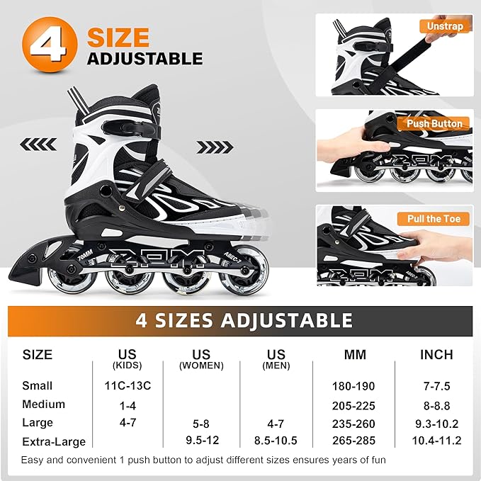 2PM SPORTS Vinal Girls Adjustable Flashing Inline Skates, All Wheels Light Up, Fun Illuminating Skates for Kids Men Adult Women and Boys-CubbioJoy