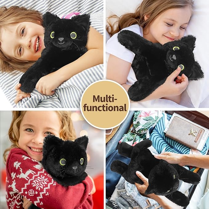 Black Cat Stuffed Animals, Microwavable Stuffed Animal Adorable Fluffy Cat Plush for Warmth & Comfort, Heatable Coolable Lavender Scent Cat Toy, Cute Soft Plushies Cat Gifts for Kids Boy Girls & Adult-CubbioJoy