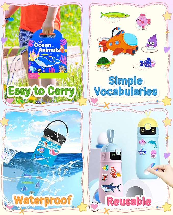 Benresive Reusable Sticker Books for Kids 2-4, Sticker Books for Toddlers 1-3 2-4, Toddler Travel Toys Activities Crafts Gifts - Ocean-CubbioJoy