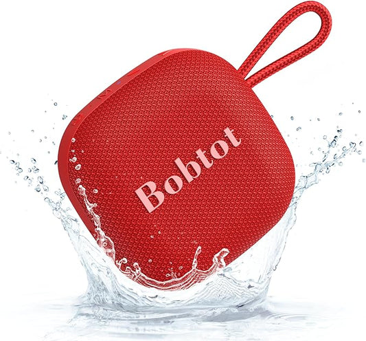Bobtot Portable Bluetooth Speakers Wireless - IPX7 Waterproof Shower Speaker with 16 Hours Playtime, Loud Stereo Sound, TWS, Built-in Mic, Mini Size with Lanyard to Carry, Red-CubbioJoy