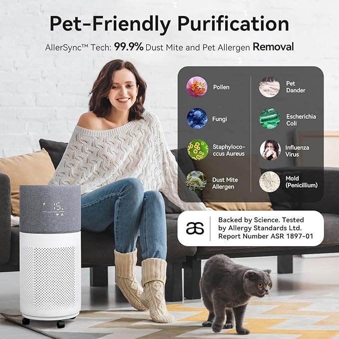 CleanForce Air Purifier for Large Rooms Up to 2550 ft², H13 HEPA Air Cleaner with Sleep Mode, Ideal for Home and Offices, Alexa Compatible, Removes Dust, Allergens, and Odors, Gray, New Edition-CubbioJoy