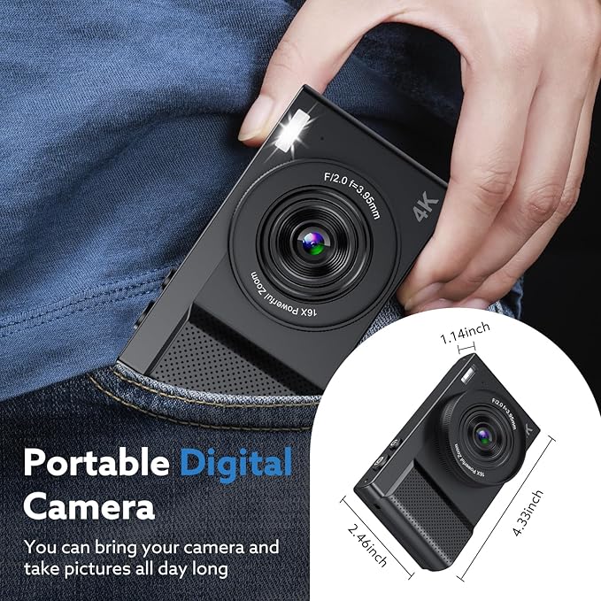 4K Digital Camera,64MP Camera for Photography with 3" 180° Flip Screen,16X Vlogging Camera for YouTube with 64GB Micro SD Card for Beginner, Teens-CubbioJoy