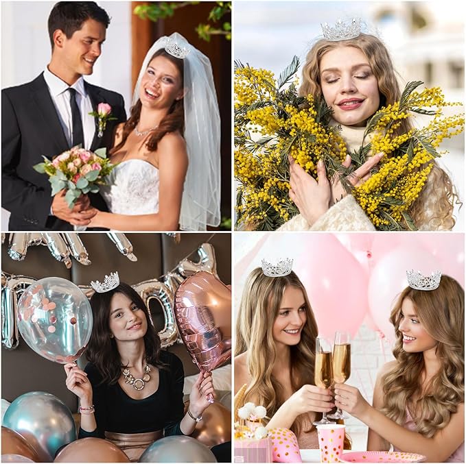 CAVETEE Mini Crown Cake Topper, Small Princess Tiara Crystal Crown Flower Bouquets Accessories for Cake Topper, Flower Arrangements and Decorations (silver)-CubbioJoy