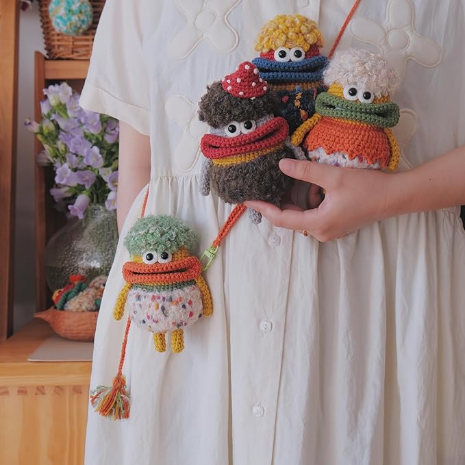 Beegofly Crochet Kits, Crochet Monsters Kit for Experienced Adults and Kids,with Step-by-Step Video Tutorials,Airpods Storage Bag,Handmade Gift,Original Sausage Mouth Monster Egg Bags (Orange)-CubbioJoy