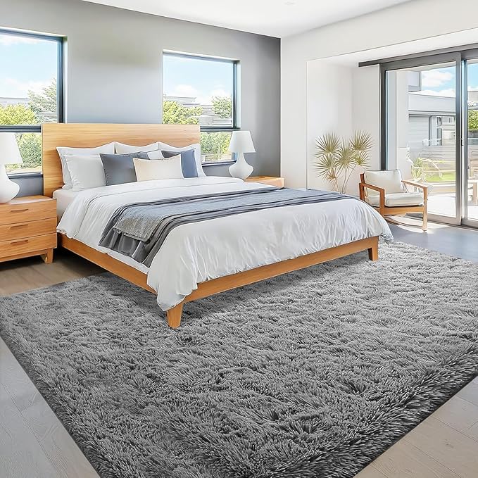 6x9 Area Rug for Living Room: Fluffy Shag Soft Washable Rugs Large Fuzzy Plush Indoor Carpet for Bedroom Nursery Playroom Kids Girls Boys Room (Dark Grey, 6'x9')-CubbioJoy