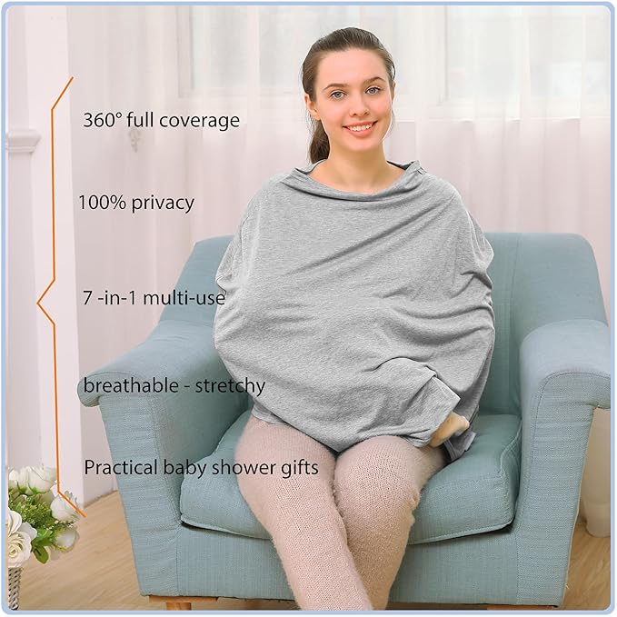 Car Seat Covers Baby - Multi-use Cover Carseat Canopy, Breathable Breastfeeding Cover, Car Seat Covers for Bbies, Boys & Girls Shower Gifts (Knit Grey)-CubbioJoy