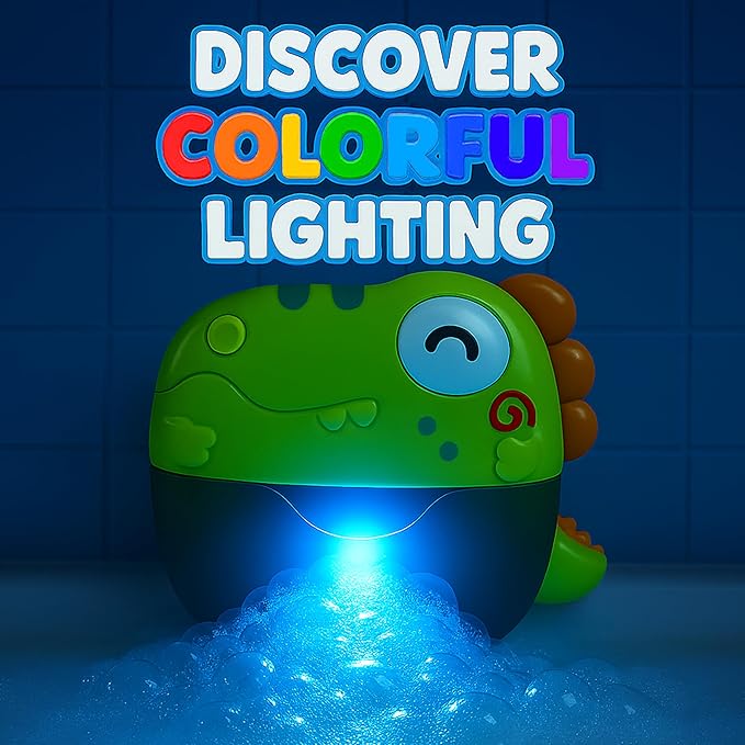 Bath Bubble Machine - Bubble Bath Maker with Lights & Music - Baby Bath Toys Bubble Maker for Bathtub - Dinosaur Toys for Kids 2-4, Strong Suction BPA Free-CubbioJoy