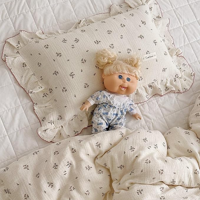 BuLuTu Cotton Muslin Kids Toddler Pillowcase with Ruffles, Chic Shabby Floral Pillow Cases, Girls Pillow Covers Fit 12"x16"/13"x18"/14"x19" Kids Pillow, Envelope Closure, Primrose Pattern, 1 Pack-CubbioJoy