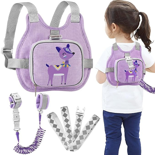 Accmor Toddler Harness Leash, Cute Deer Kids Harness + Anti Lost Wrist Link, Collapsible Child Leash for Outdoor Travel, Portable Baby Walking Harness Protector Wristband Strap for Baby Girls-CubbioJoy