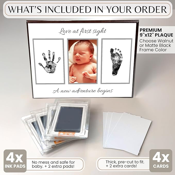 Inkless Hand and Footprint Kit, Baby Keepsake Plaque & Baby Shower Gifts - Ideal as Mom To Be Gift, Nursery Picture Frames, Clean Touch Hand and Footprint Kit (Style 2 - Design 2)-CubbioJoy