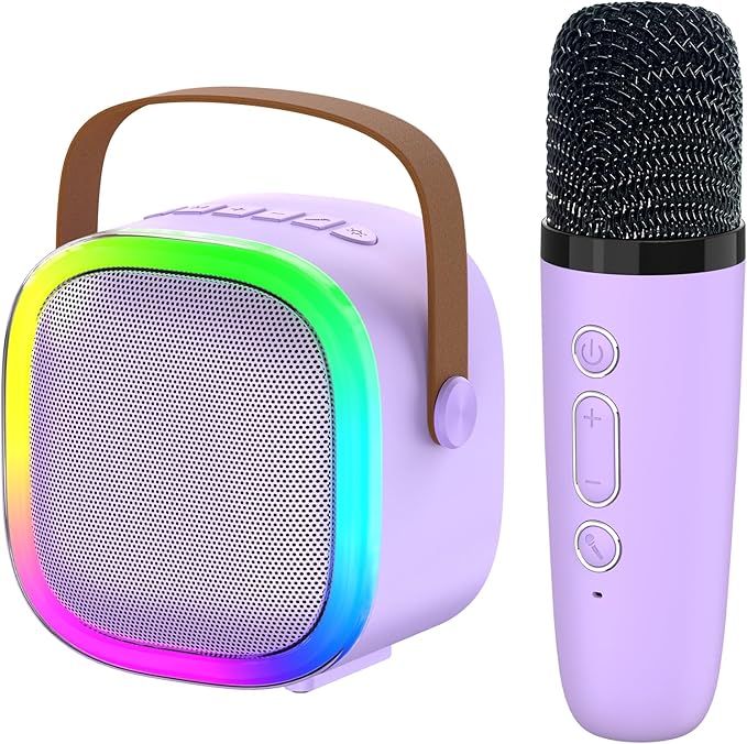 Karaoke Machine for Kids Adults, Portable Bluetooth Speaker with Wireless Microphone and LED Lights, Kids Toys Birthday Gifts for Girls and Boys Ages 4, 5, 6, 7, 8,9,10,11,12+ Years, Home Party-CubbioJoy