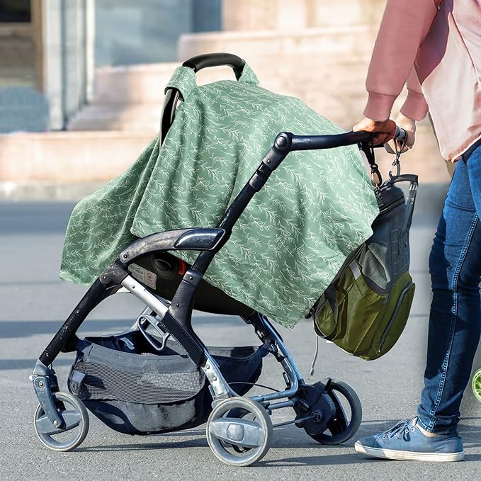 Baby Car Seat Canopy Soft Minky Plush Dotted Backing Baby Car Seat Cover Girls, Infant Carseat Canopy, Stretchy Multi- use Nursing Cover for Stroller/High Chair/Shopping Cart/Car Seat Canopies Sage-CubbioJoy
