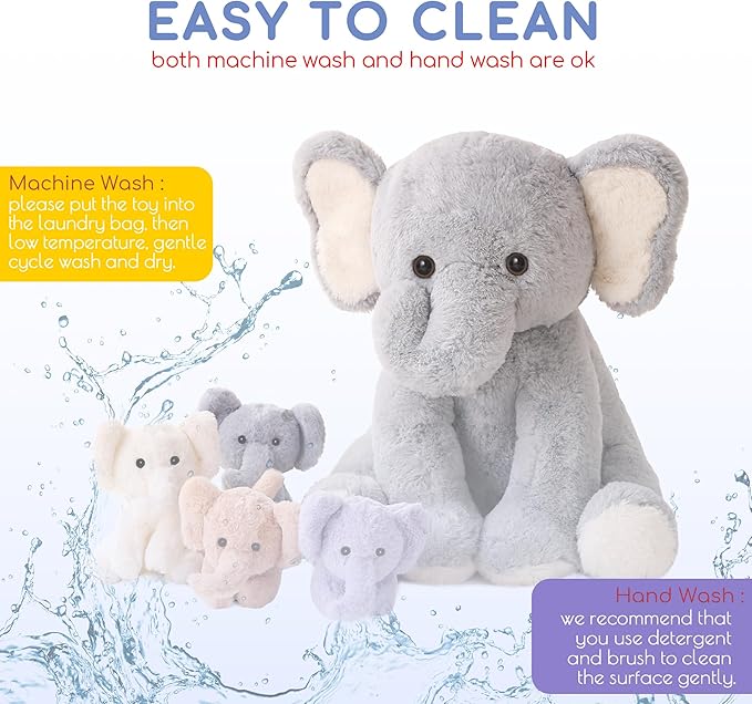 5 Pieces Elephant Stuffed Animals for Girls, 1 Mommy Elephant with 4 Babies Soft Plush Set Toys Gifts for Kids Children 3 4 5 6 7 8 9 Years, Christmas, Birthday, Children's Day-CubbioJoy