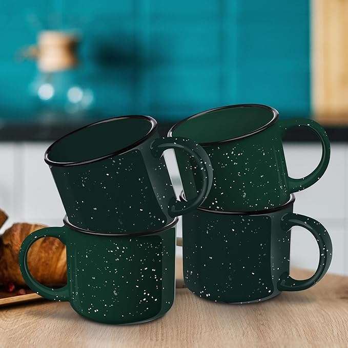 DISCOUNT PROMOS Ceramic Campfire Coffee Mugs 13 oz. Set of 10, Bulk Pack - Perfect for Tea, Espresso, Cappuccino, Hot Cocoa - Green-CubbioJoy