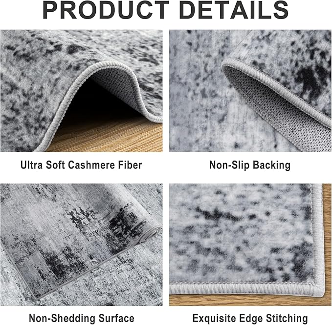 Area Rugs 10x14 Living Room - Washable Rug Modern Abstract Soft Large Neutral Non-Slip Carpet Indoor Floor Thin Carpets for Bedroom Dining Room Farmhouse Nursery Home Office Black-CubbioJoy