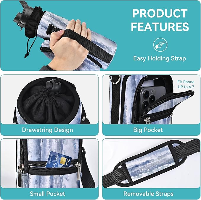 25/32/40/64oz Water Bottle Bag Holder Carrier-Insulated Crossbody Sling Case Sleeve with Strap & Pockets for Men Women Gym Cycling Travel Walking Hiking Camping-CubbioJoy