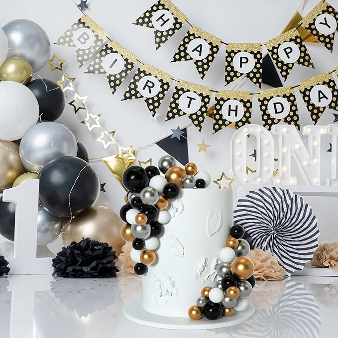 75 Pieces Cake Balls Topper Decorations Foam Cupcake Topper Mini Balloon Cake Topper Balls Cake Picks for Cake Deco Birthday Party Wedding（Black, Gold. Silver, White）-CubbioJoy