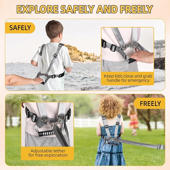 2025 New Safety Walking Harness for Big Kids (6-12yrs) with Autism Special Needs ADHD, Anti-Elopement Vest Harness with Grab Handle and Light Reflector, Adjustable Leash for Autistic, Active Child-CubbioJoy