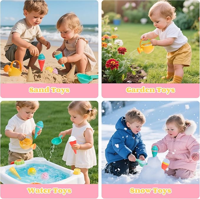 Baby Bath Toys for Kids Ages 1-3 6 PCS Ice Cream Toddler Bath Toys Mold Free Bathtub Beach Sand Pool Water Toys for 1 2 3 4 5 6 Years Old Girls Boys Gifts-CubbioJoy