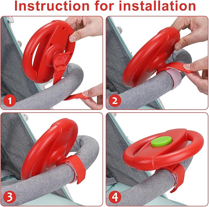 Accmor Stroller Steering Wheel Toy, Pretend Driving Simulated Steering Wheel for Baby Stroller Shopping Carts, Universal Detachable Funny Stroller Shopping Carts Toy Attachment Accessories-CubbioJoy