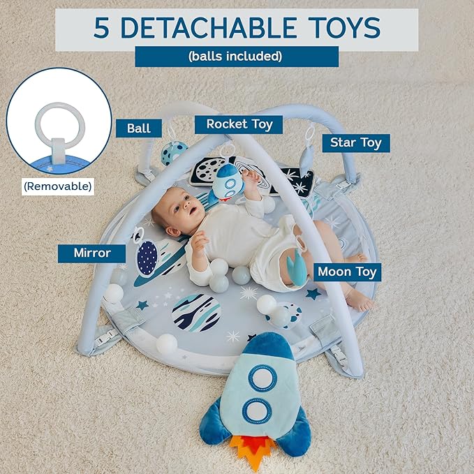 6-in-1 XL Play Mat & Play Gym, Baby Gym, Baby Activity Gym, Sensory Exploration and Motor Skill Development Toys (Space Gray)-CubbioJoy