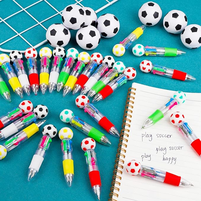 30Pcs Mini Multicolor Pens in One 4-in-1 Cute Pens Bulk for Kids, Ballpoint Pen for Birthdays and Children's Parties, Fun Gifts Assorted Ink Kawaii Pen(Soccer)-CubbioJoy
