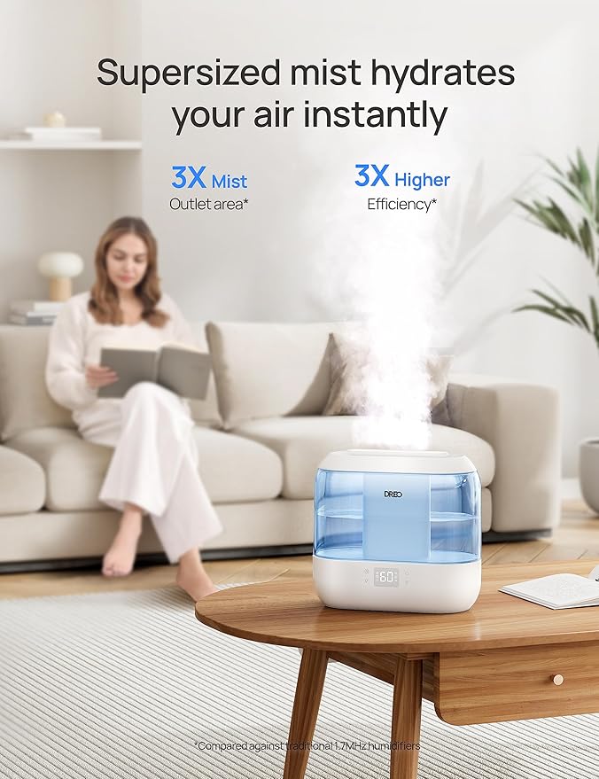 Dreo Humidifiers for Bedroom, Top Fill 4L Smart Cool Mist Humidifier with Oil Diffuser, Cartridge, Nightlight, 36H Runtime, Quiet Ultrasonic Humidifiers for Home, Baby Nursery, Plants, Office, HM311S-CubbioJoy