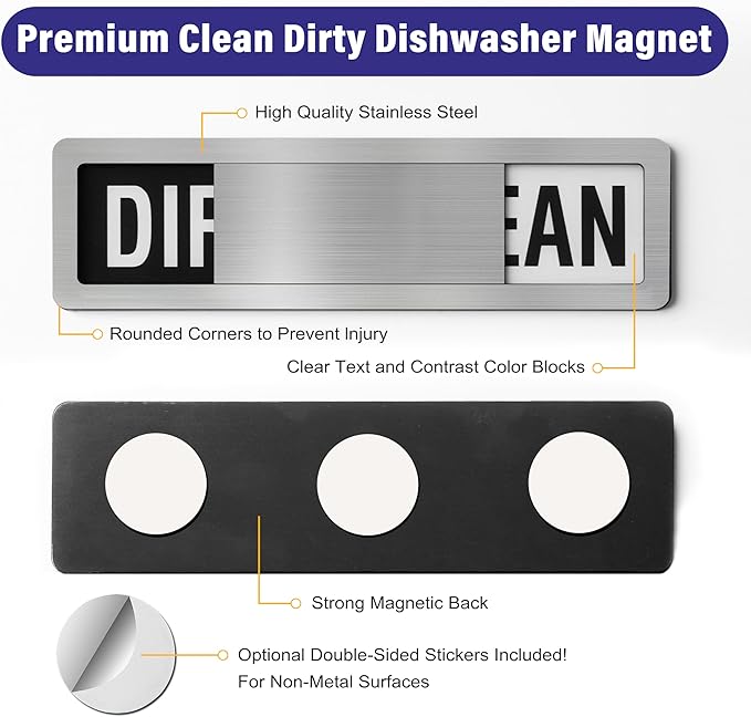 Dishwasher Clean Dirty Sign-Dishwasher Magnet Stainless Steel Clean Dirty Sign for Kitchen Organization Farmhouse Dishwasher Slide Indicator, Optional Adhesive Stickers-CubbioJoy