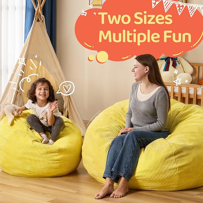 Bean Bag Chairs Teardrop Bean Bag Chair Beanbag Chair with Memory Foam Filled Machine Washable Cover for Living Room, Bedroom (Small,Yellow)-CubbioJoy