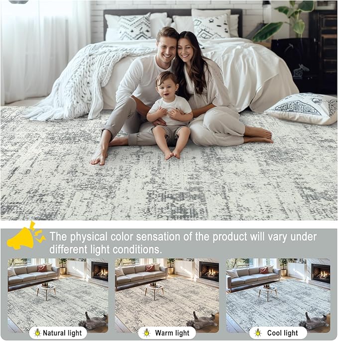 6x9 Area Rugs for Living Room - Washable Rug Modern Abstract Soft Large Neutral Non-Slip Carpet Indoor Floor Stain Resistant Thin Carpets for Bedroom Dining Room Farmhouse Nursery Home Office Grey-CubbioJoy